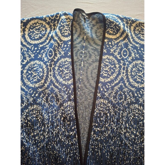 Misook Open Front Blue and Black Fringe Poncho Wrap Shawl Cardigan One Size - Picture 5 of 10
